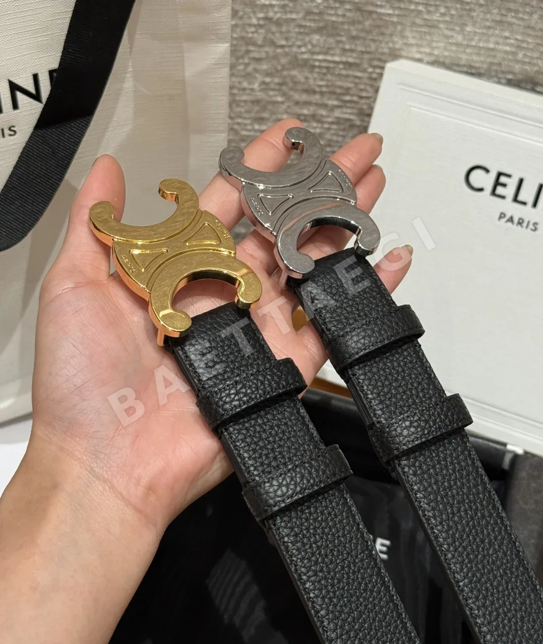 셀린느 개선문 메탈 버클 소가죽 벨트 30MM 176723