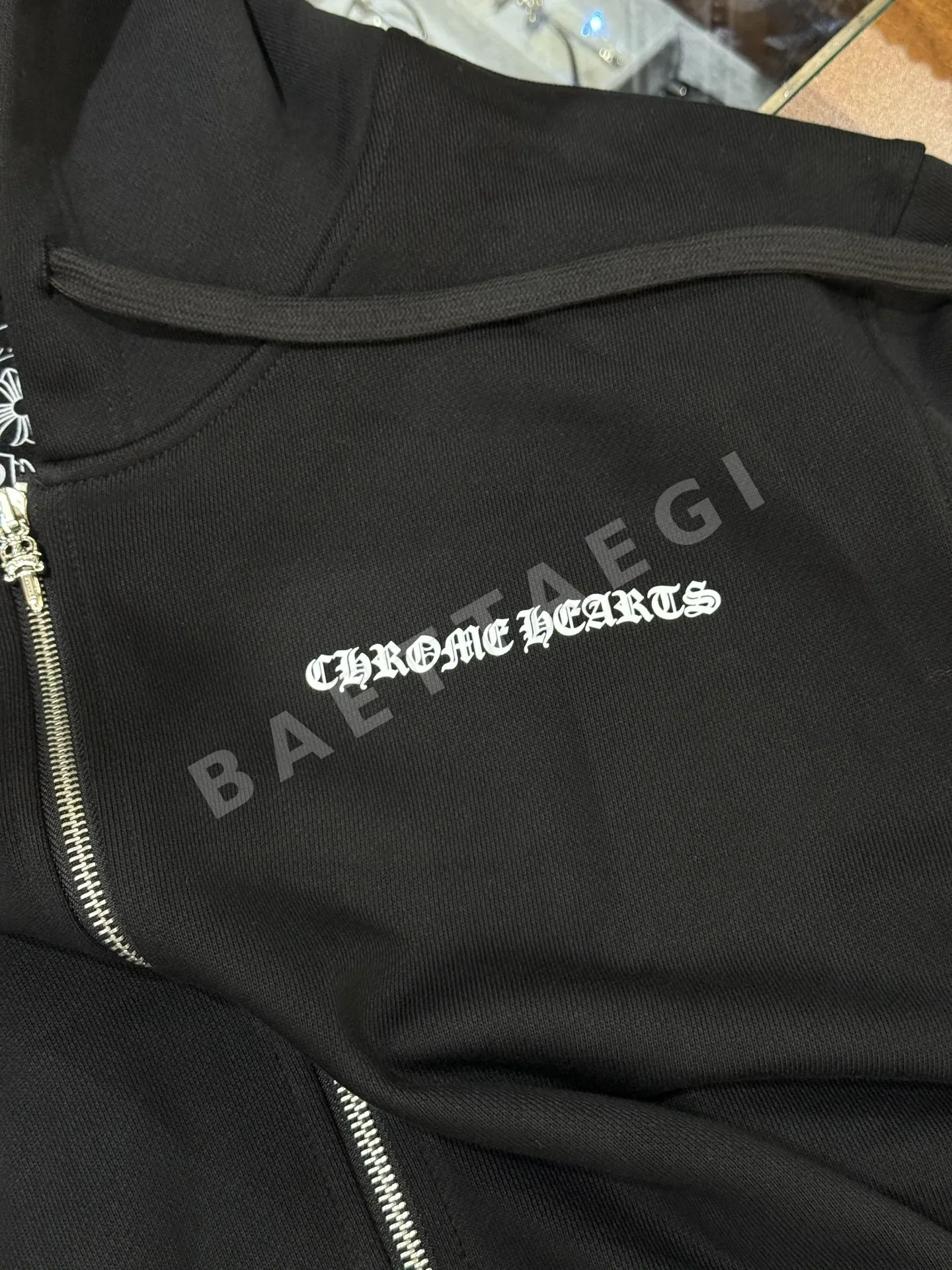 크롬하츠 블랙 말리부 크로스 패턴 플리스 후드 상세 이미지 5