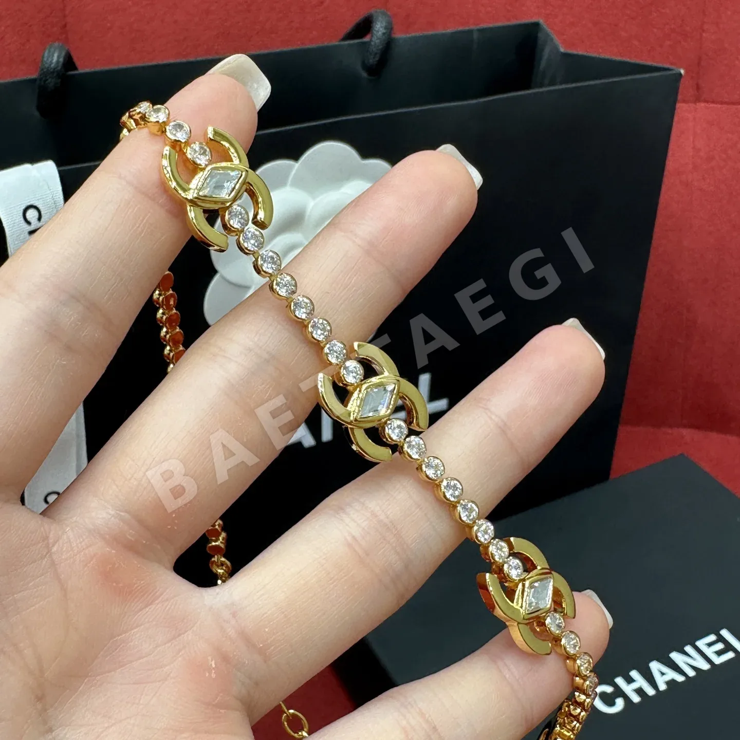 샤넬 5 더블 C 큐빅 체인 목걸이 상세 이미지 3