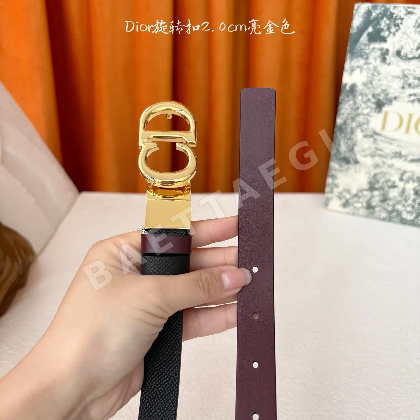 디올 양면 카프스킨 골드 버클 벨트 상세 이미지 4