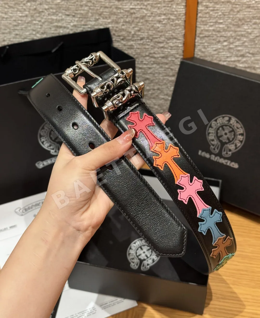 크롬하츠 컬러풀 크로스 소가죽 벨트 상세 이미지 4
