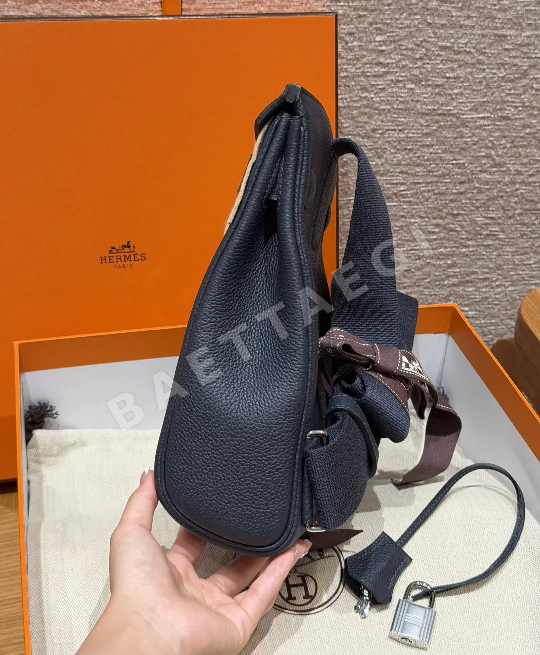 에르메스 토고 가죽 미드나이트 블루 백팩 상세 이미지 3