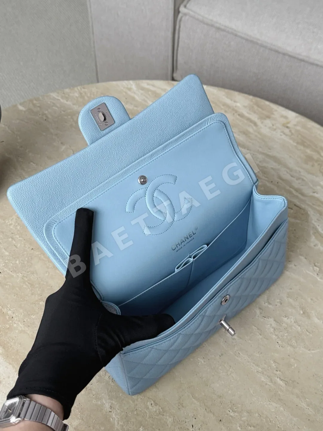 샤넬 라이트 블루 캐비어 가방 33052