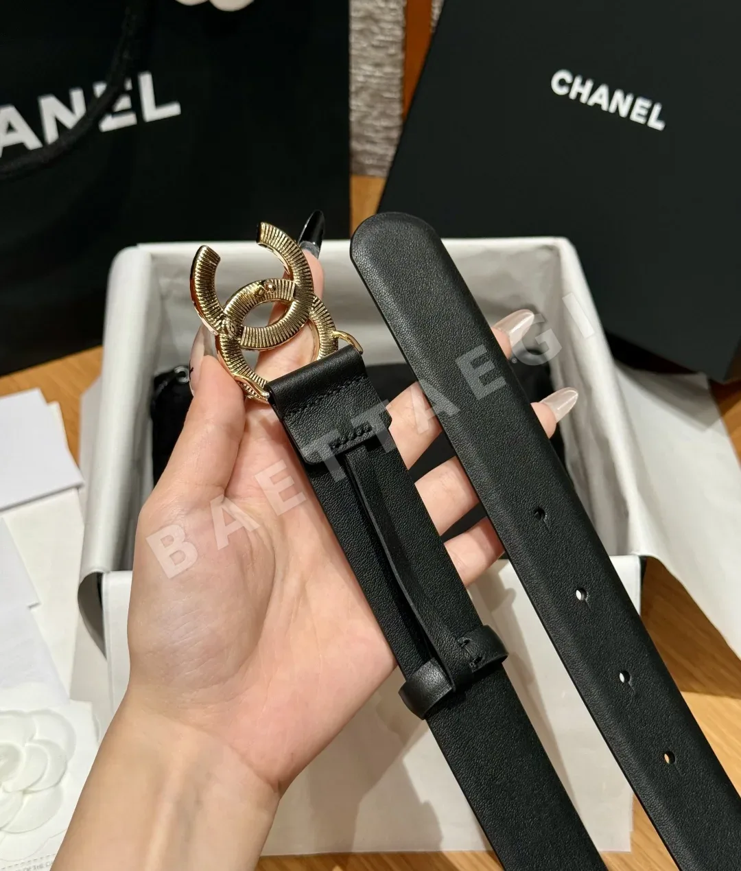샤넬 클래식 더블 C 골드 버클 소가죽 벨트 상세 이미지 6