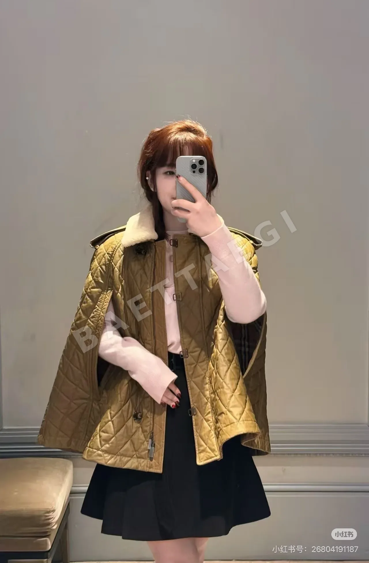 버버리 퍼 카라 퀼팅 케이프 코트 상세 이미지 8