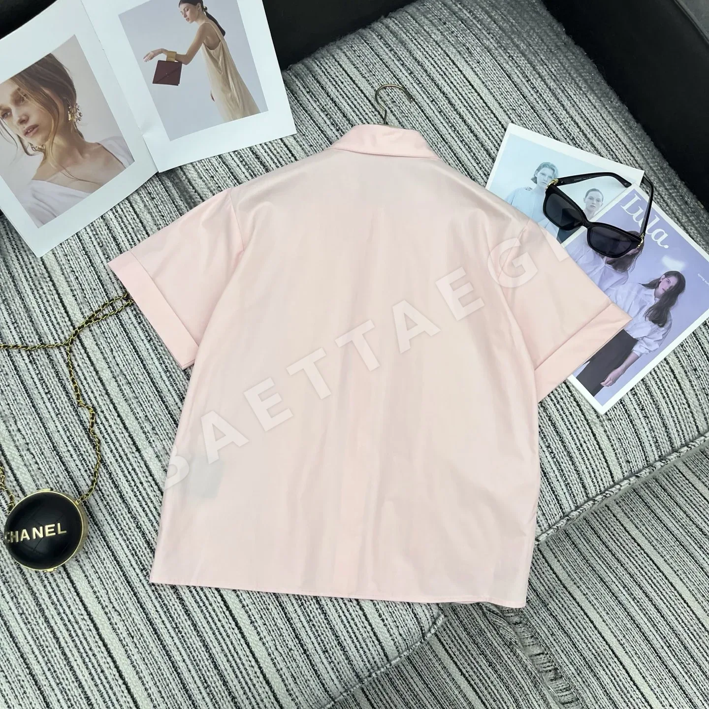 미우미우 프릴 자수 카라 반팔 롱 셔츠 상세 이미지 7