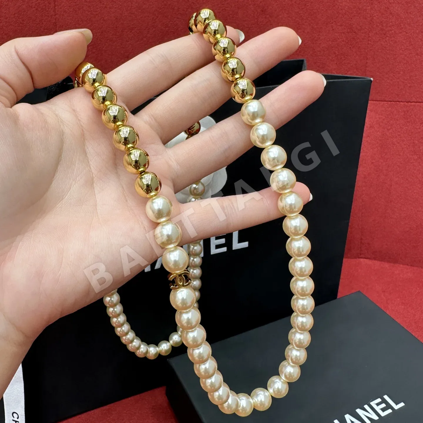 샤넬 골드 볼 펄 롱 목걸이 상세 이미지 3