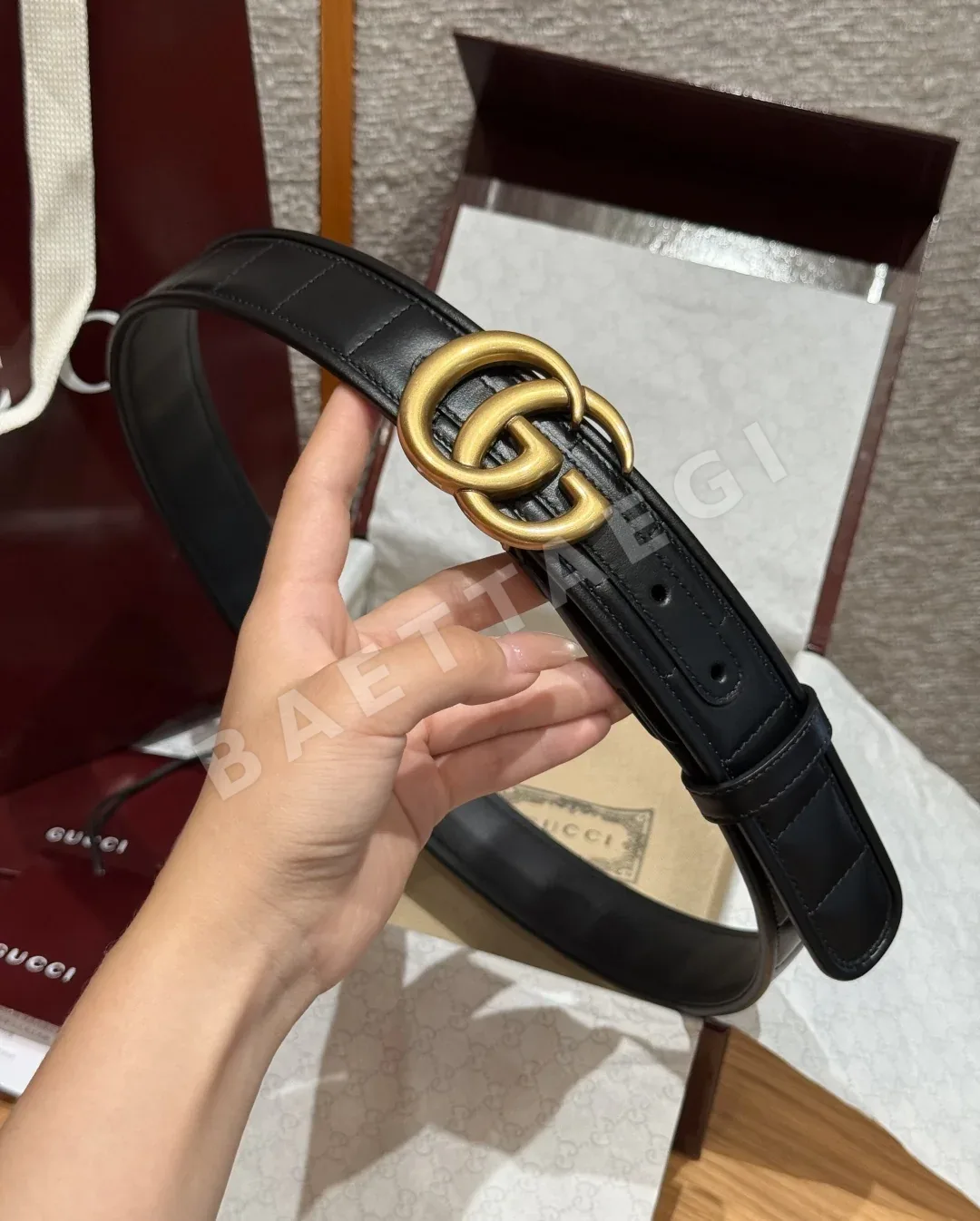 구찌 GG 마몬트 퀼팅 가죽 벨트 35mm 상세 이미지 3