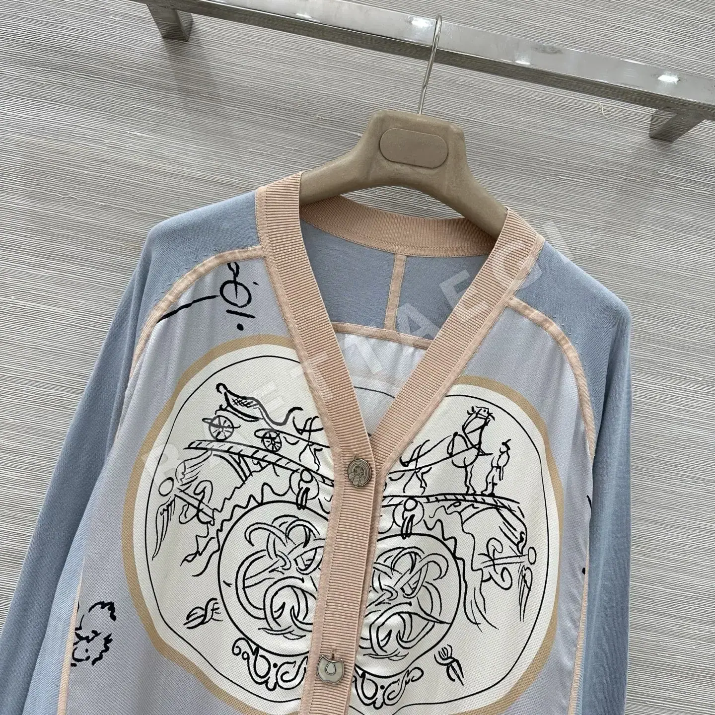 에르메스 실크 울 자카드 V넥 가디건 상세 이미지 2