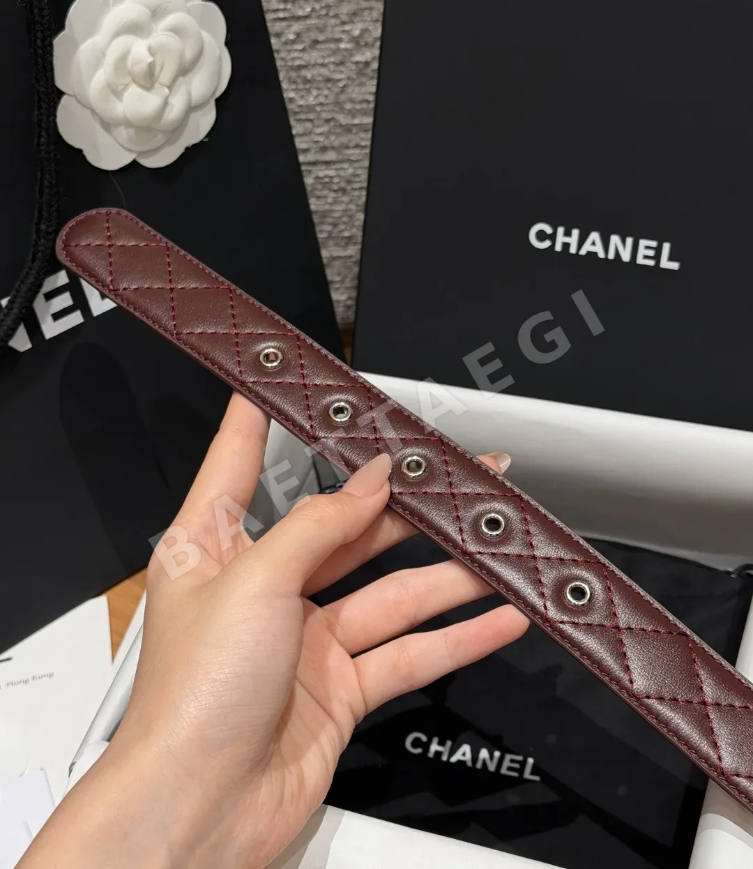샤넬 키르티드 송아지가죽 더블 C 버클 벨트 상세 이미지 9