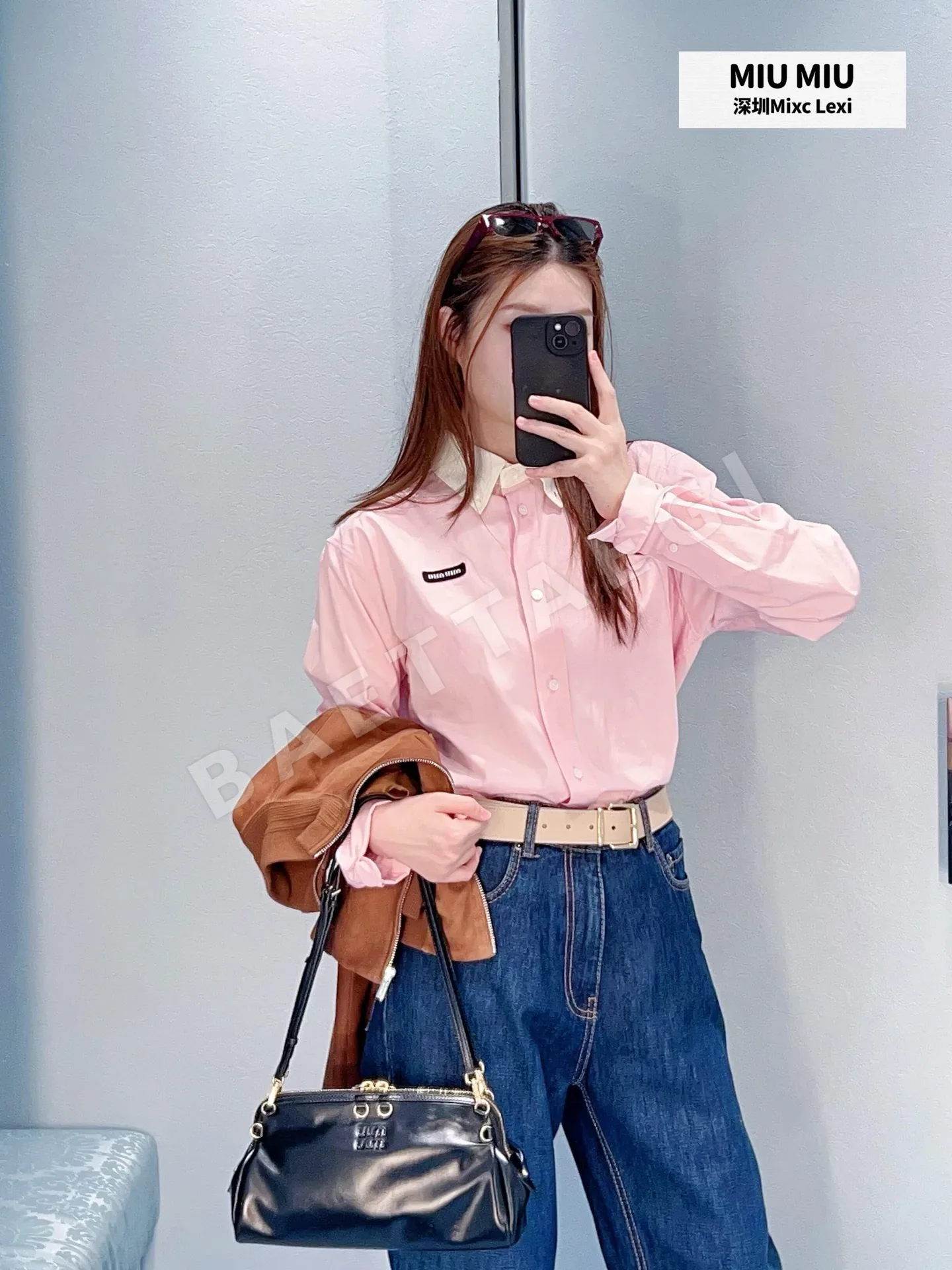 로로피아나 로고 자수 오버핏 긴팔 셔츠 여성의류