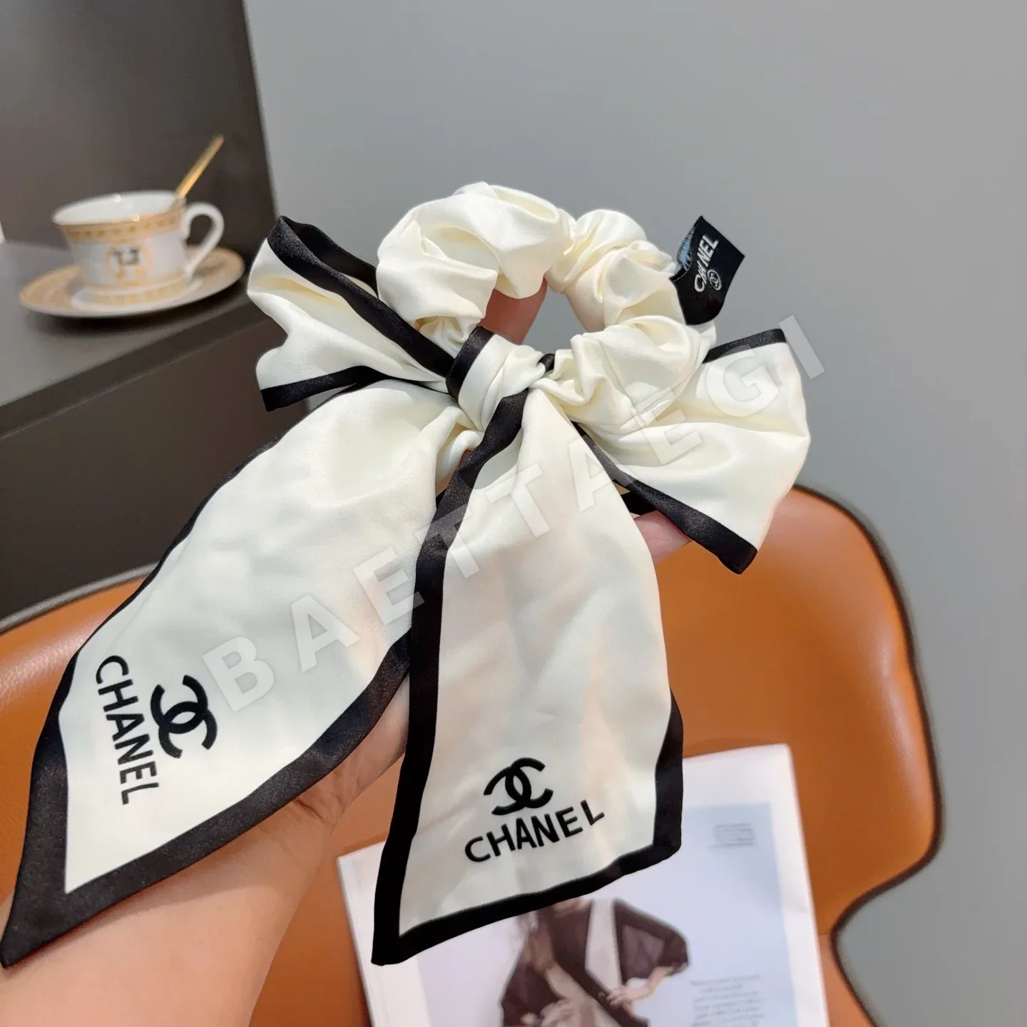 샤넬 리본 포니테일 헤어고무줄 상세 이미지 2