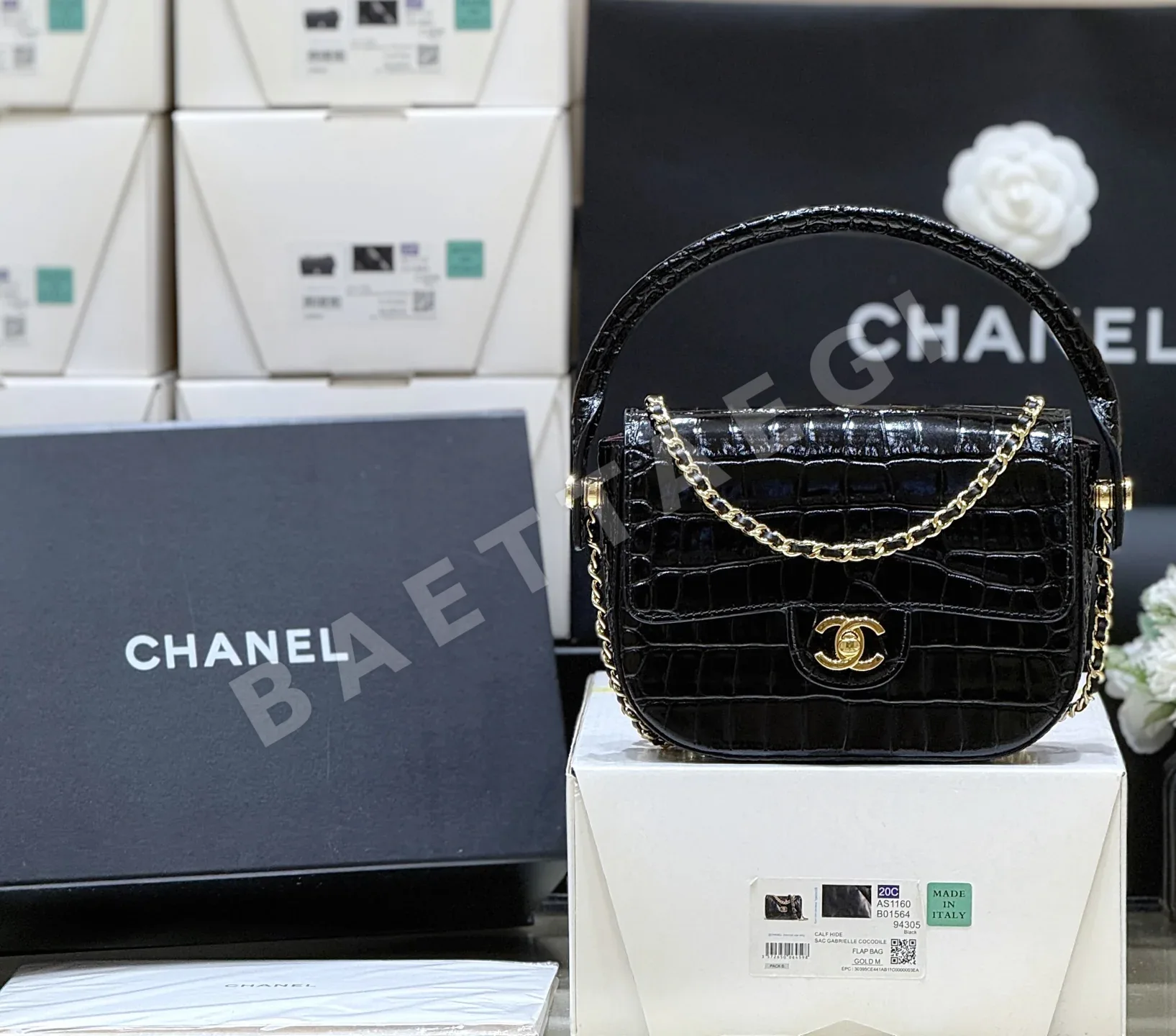 샤넬 26A 악어 무늬 명품 핸드백