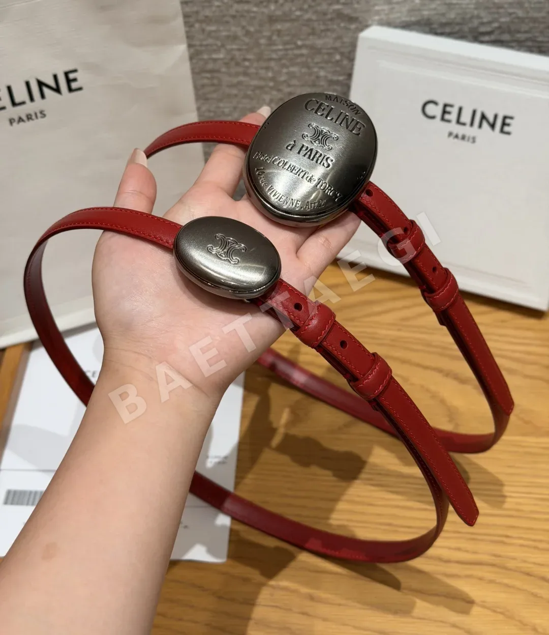 셀린느 13mm 빈티지 타원형 버클 가죽 벨트 상세 이미지 8