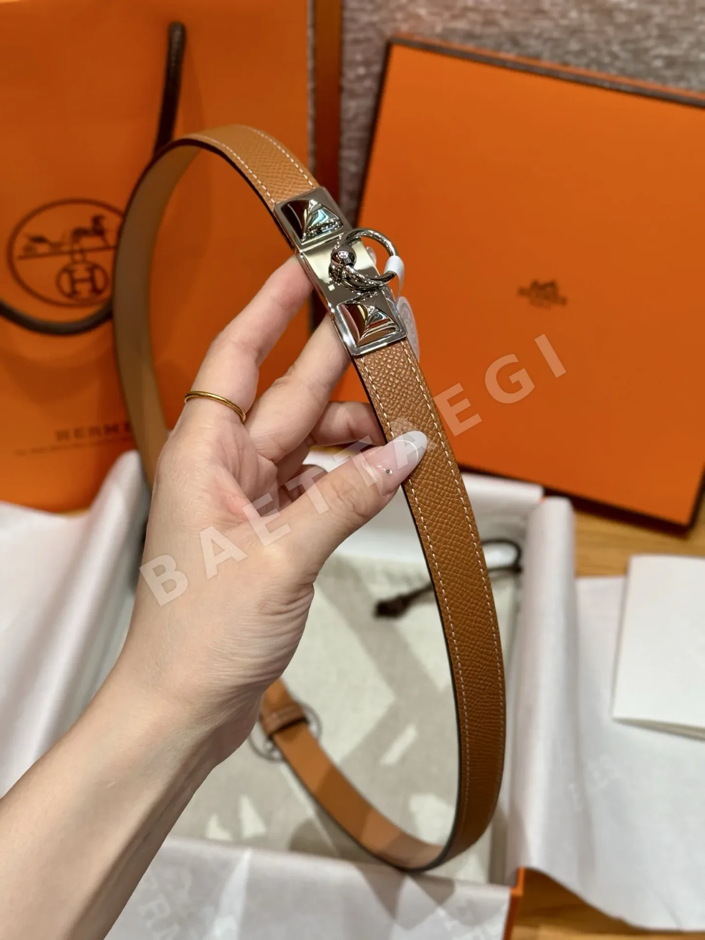 에르메스 앱송 카프스킨 금장 켈리 버클 벨트 상세 이미지 8