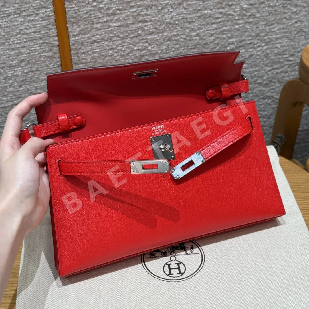 에르메스 켈리 엘란 하트 레드 염소가죽 가방 18265