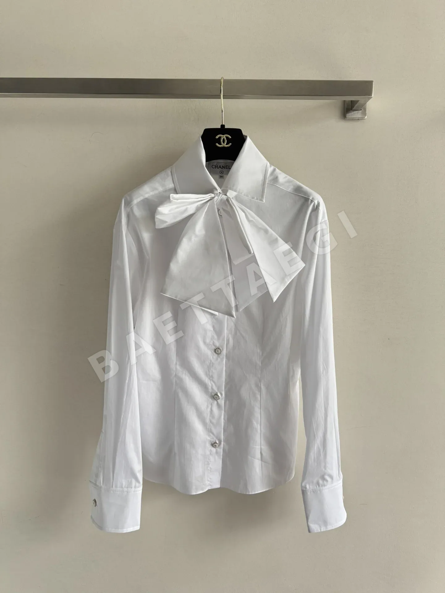 샤넬 리본 디테일 면 포플린 여성 셔츠 85065