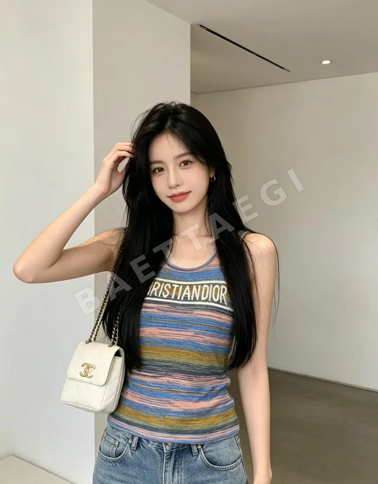 디올 여성 로고 니트 민소매 반팔 티셔츠 상세 이미지 2