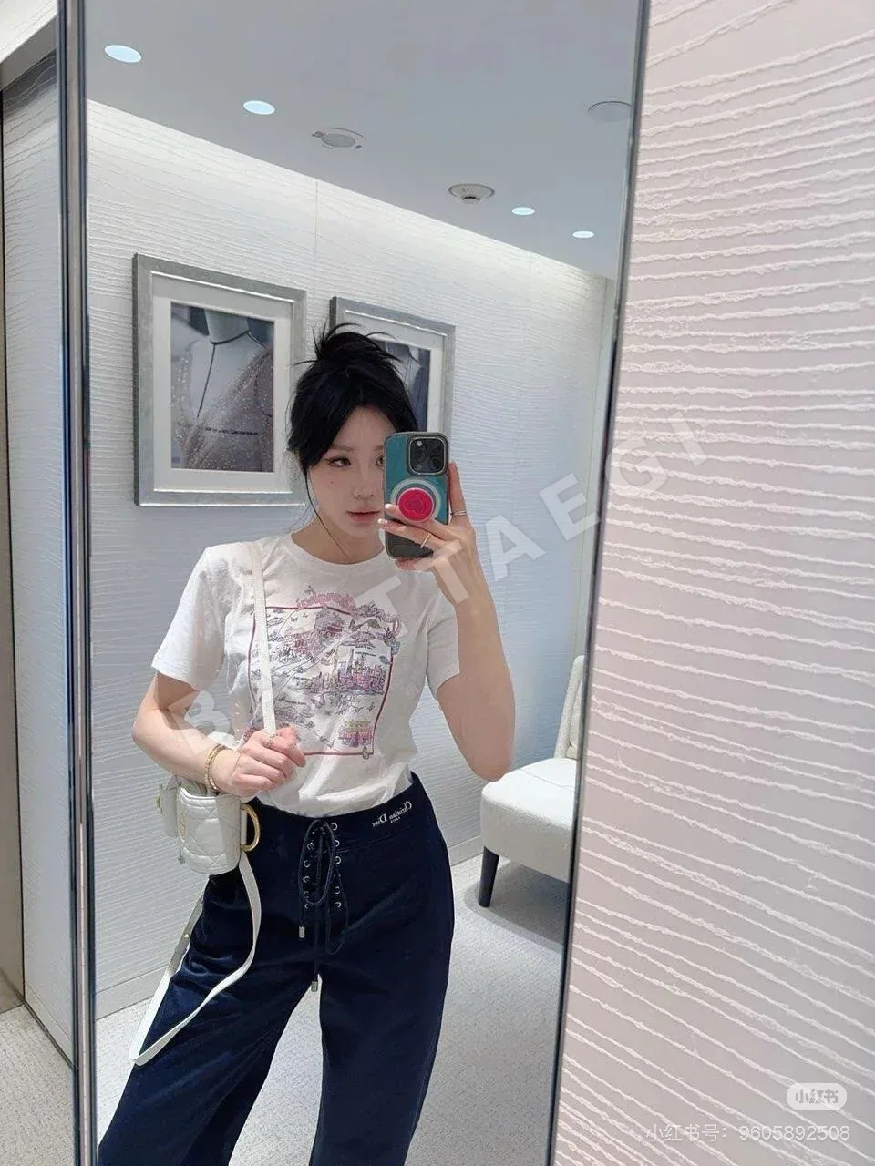 디올 상하이 밴드 석양 프린트 린넨 반팔 티셔츠 상세 이미지 7