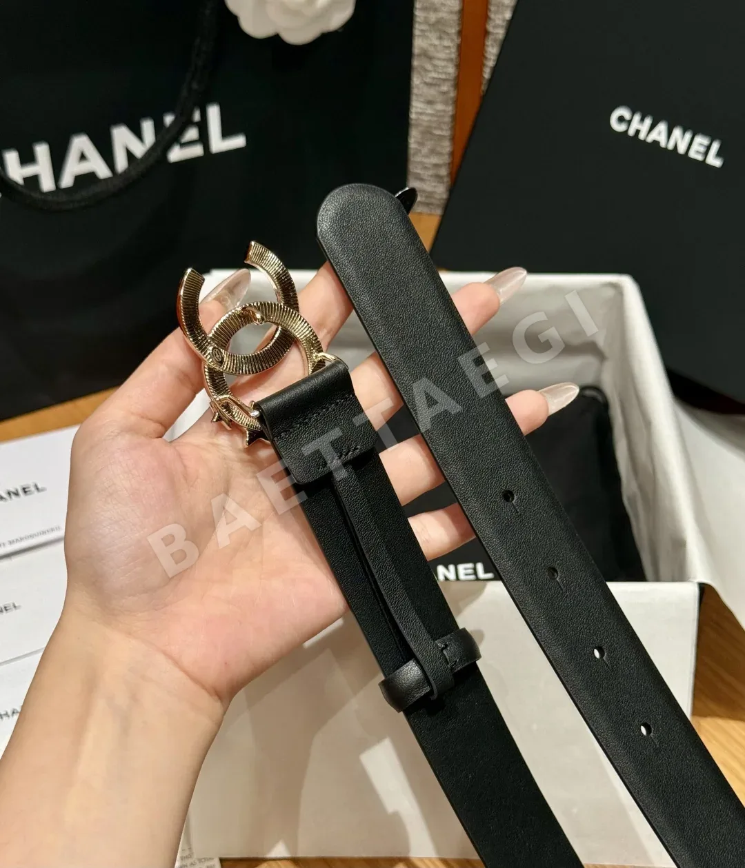 샤넬 클래식 더블 C 골드 버클 소가죽 벨트 상세 이미지 3