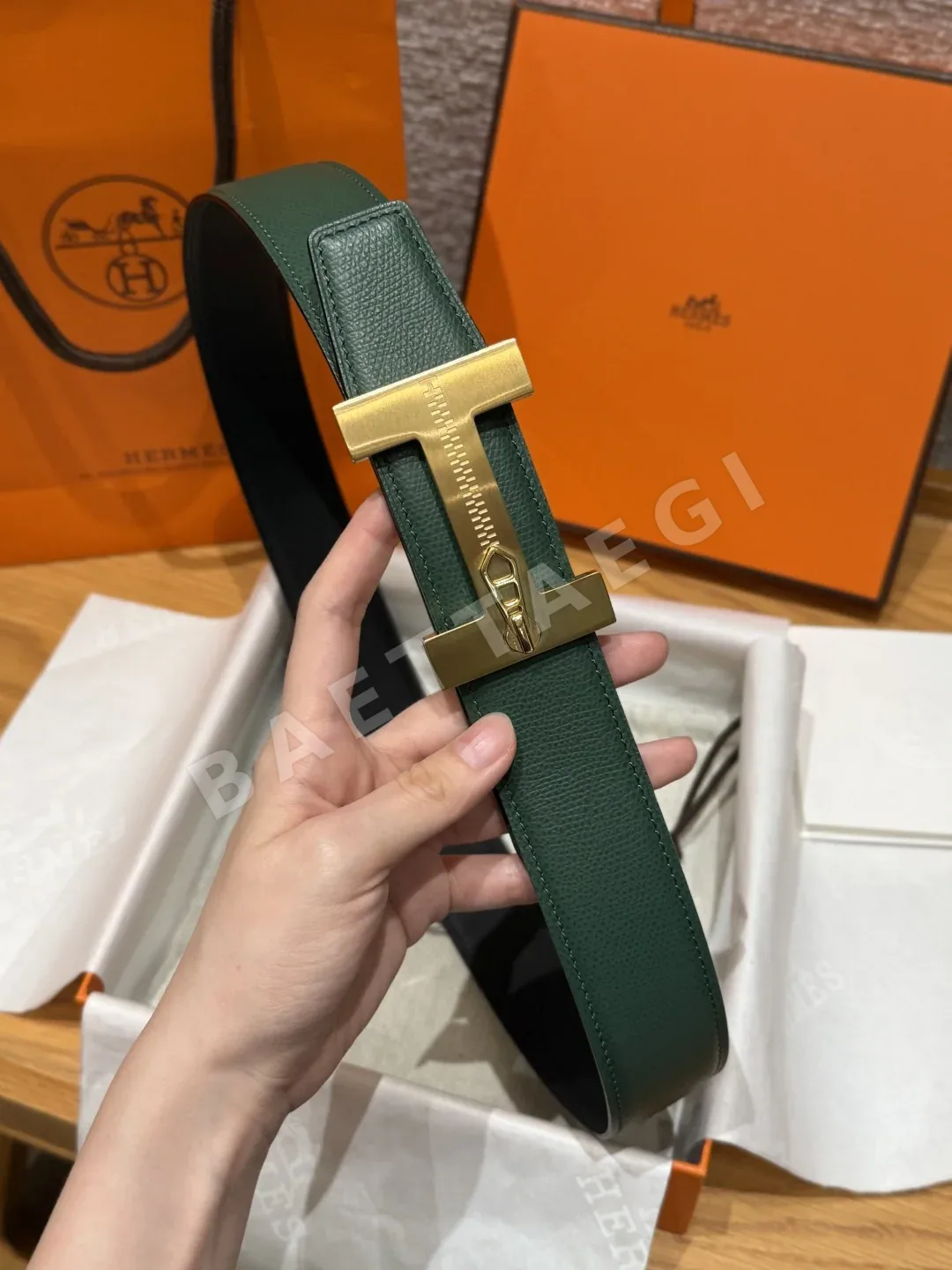 에르메스 H 버클 양면 가죽 벨트 상세 이미지 4