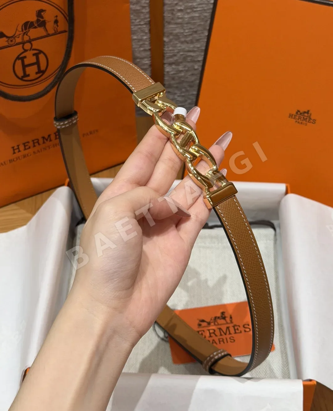 에르메스 H브랜드 체인 덩클 엡솜 가죽 벨트 상세 이미지 3