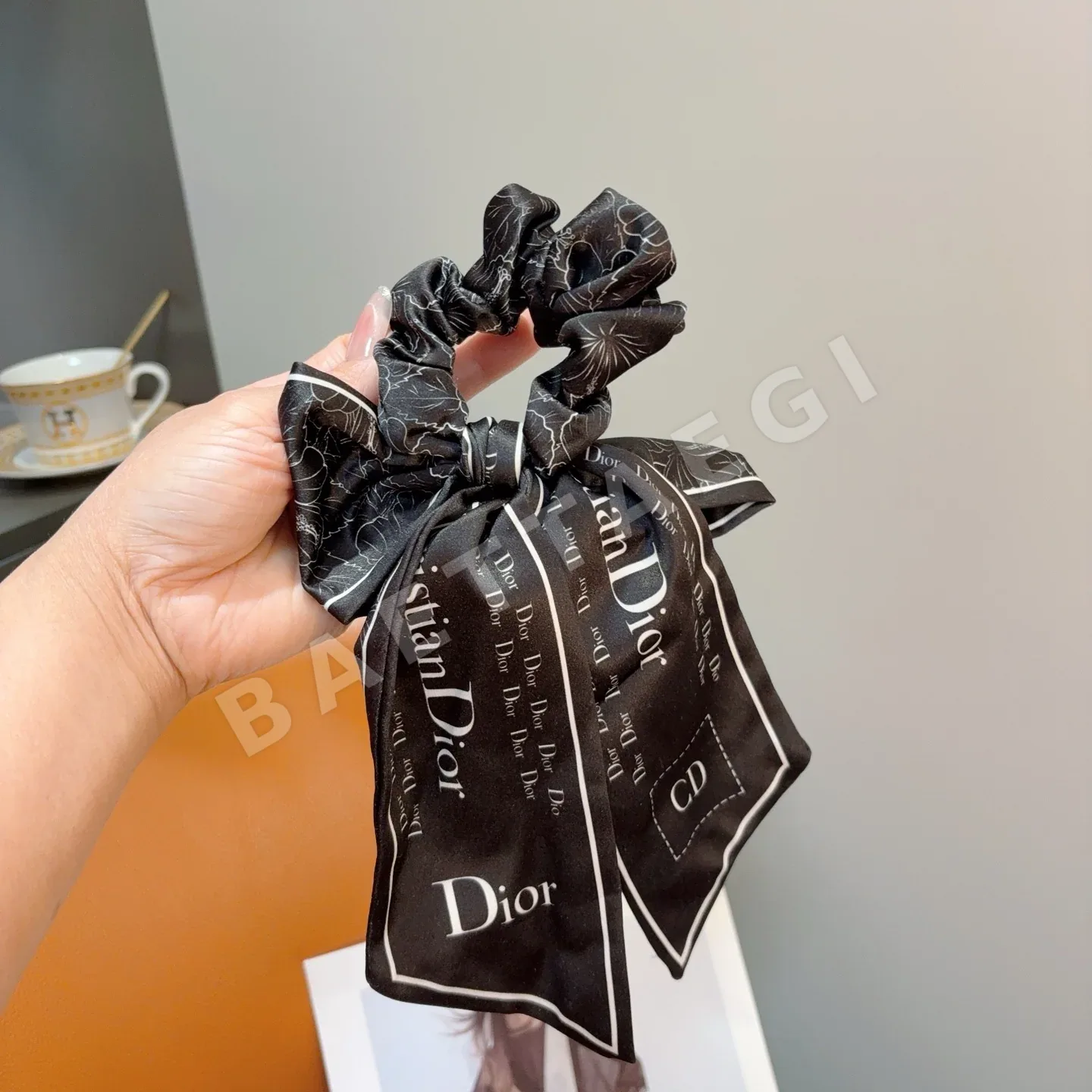 디올 리본 나비넥카라 헤어 고무줄 상세 이미지 2