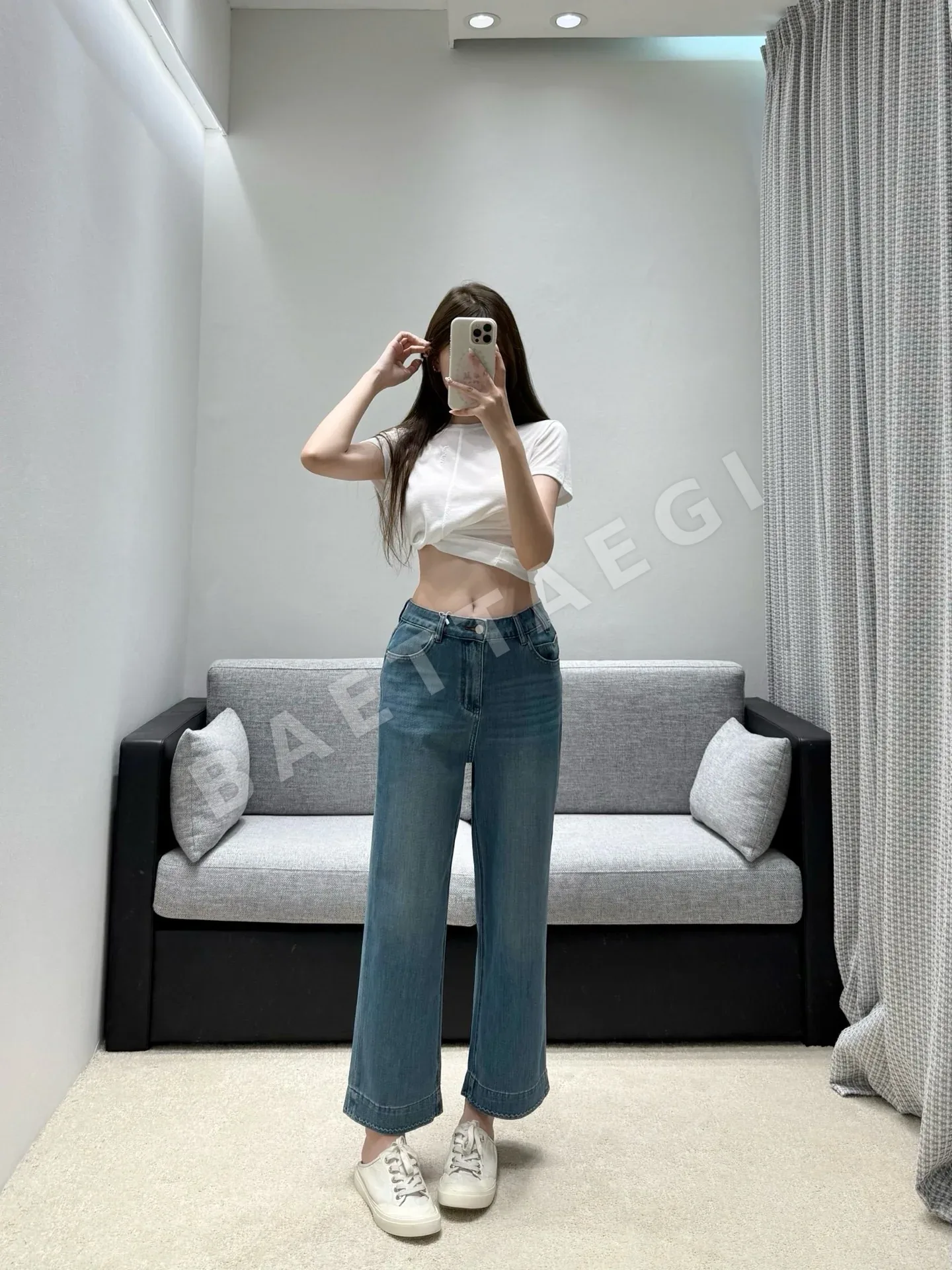 에르메스 하이웨이스트 크롭 플레어 데님 바지 상세 이미지 9
