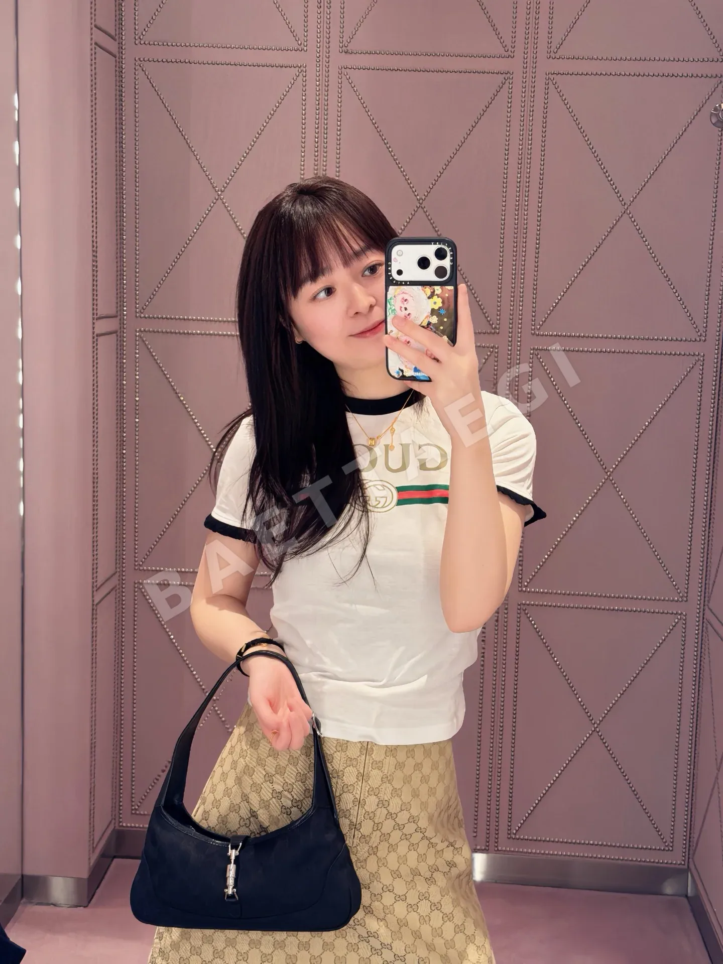 구찌 여성 프린트 프릴 크루넥 반팔 티셔츠 레플리카 상세 이미지 9
