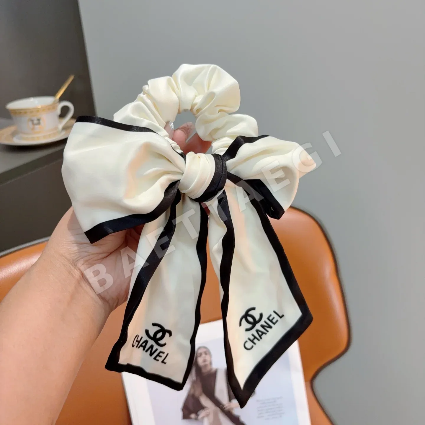 샤넬 리본 포니테일 헤어고무줄 상세 이미지 3