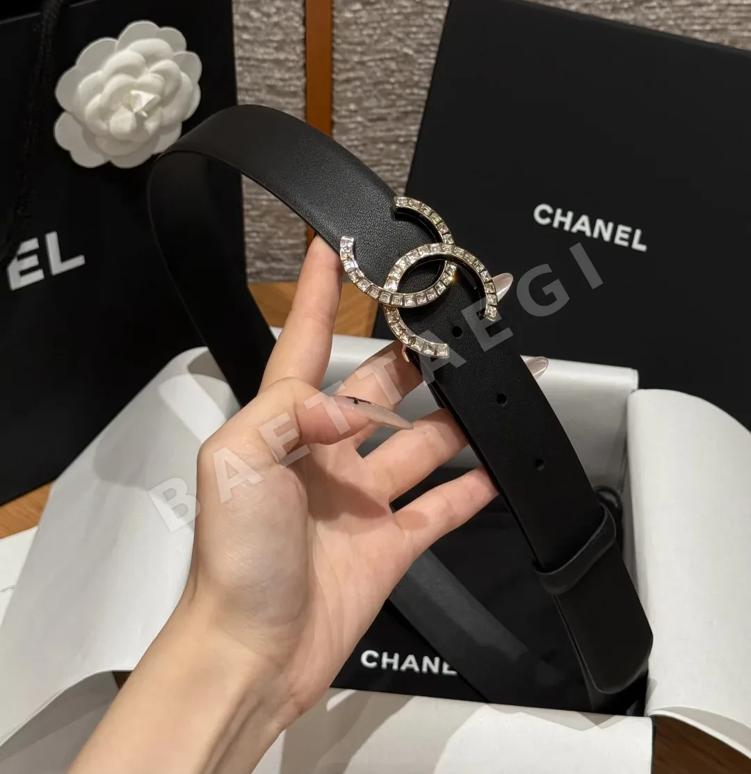샤넬 클래식 더블 C 라인스톤 소가죽 벨트 상세 이미지 3