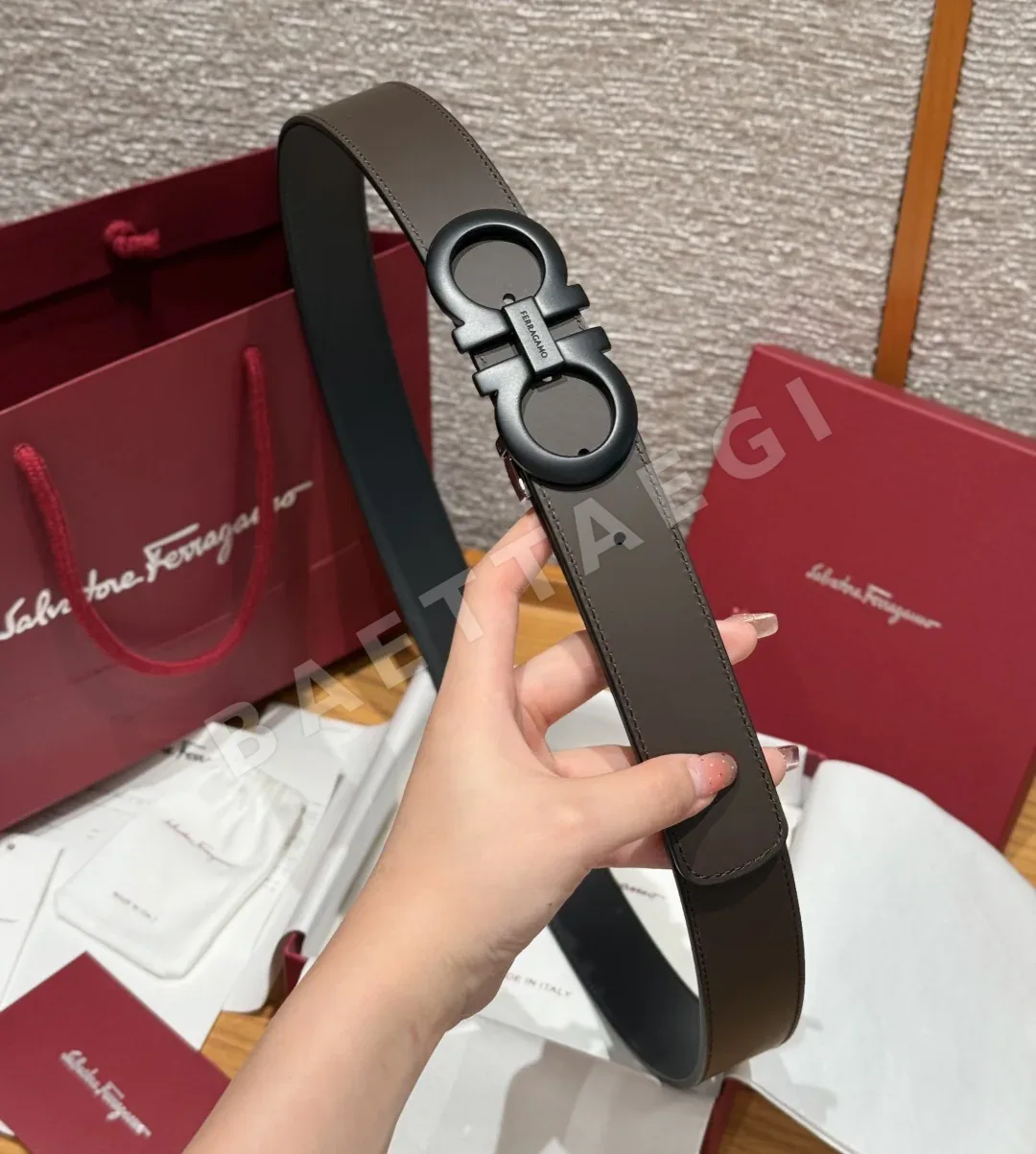 페레가모 간치니 버클 양면 가죽 벨트 상세 이미지 4