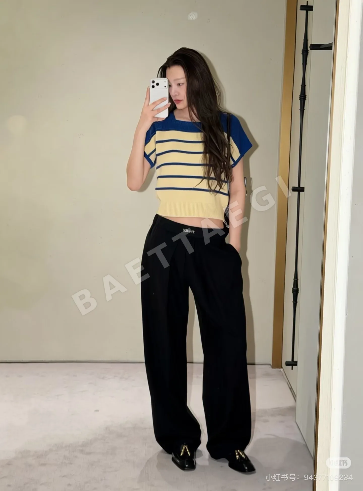 루이비통 컬러블록 플리츠 와이드 여성 바지 상세 이미지 10