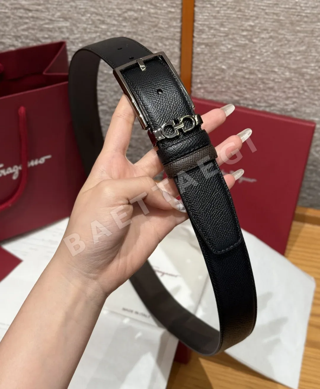 페레가모 양면 간치니 더블버클 소가죽 벨트 상세 이미지 3