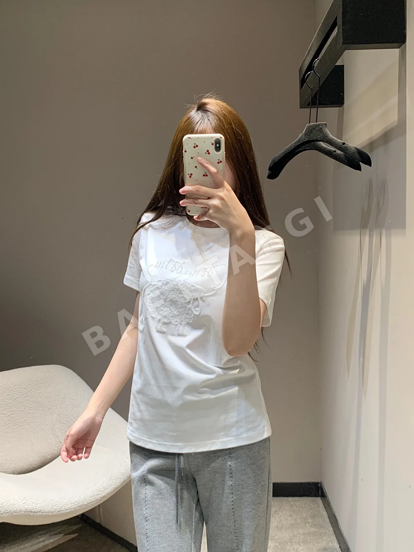미우미우 레터 자수 반팔 티셔츠 상세 이미지 9