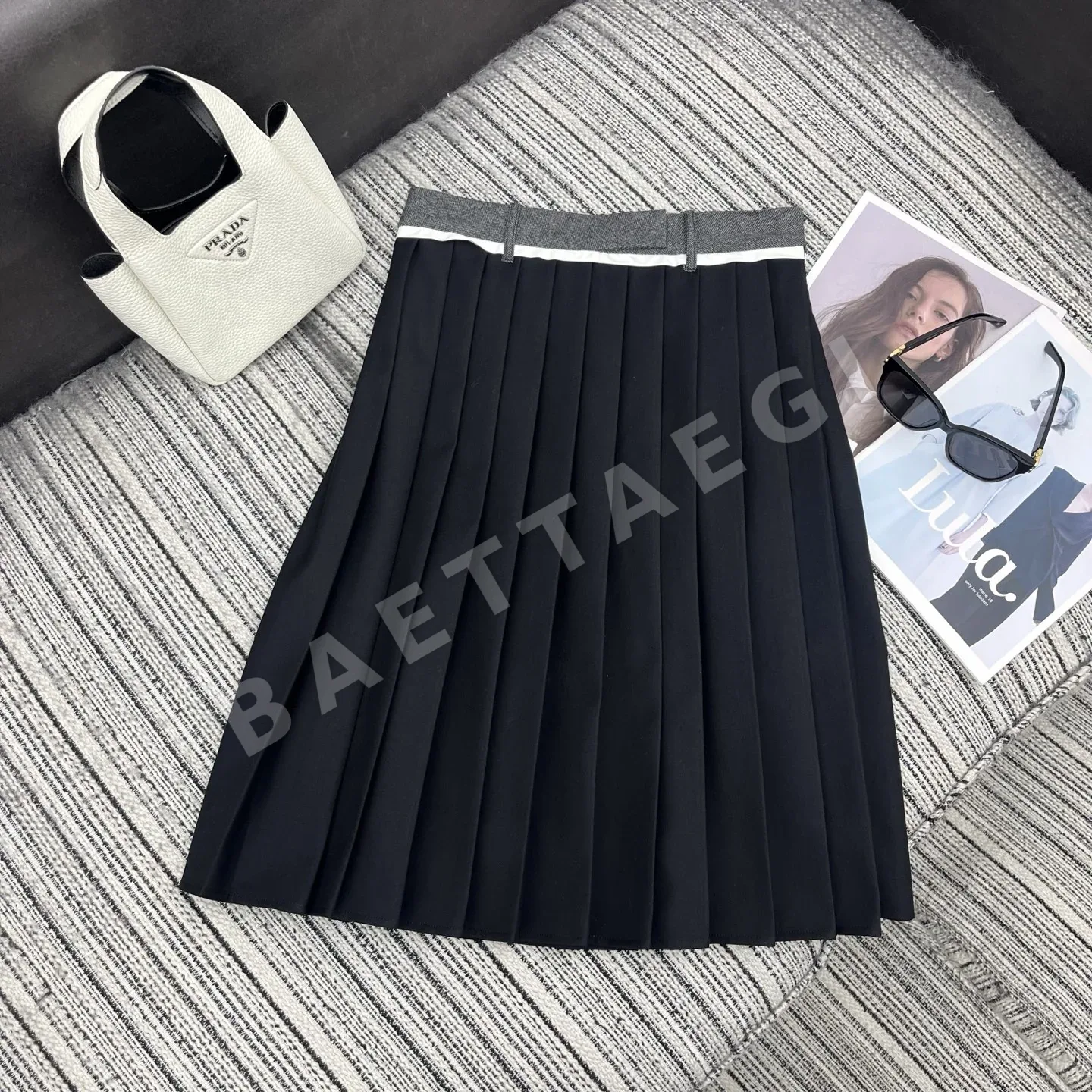 프라다 컬러 블록 주름 스커트 상세 이미지 3
