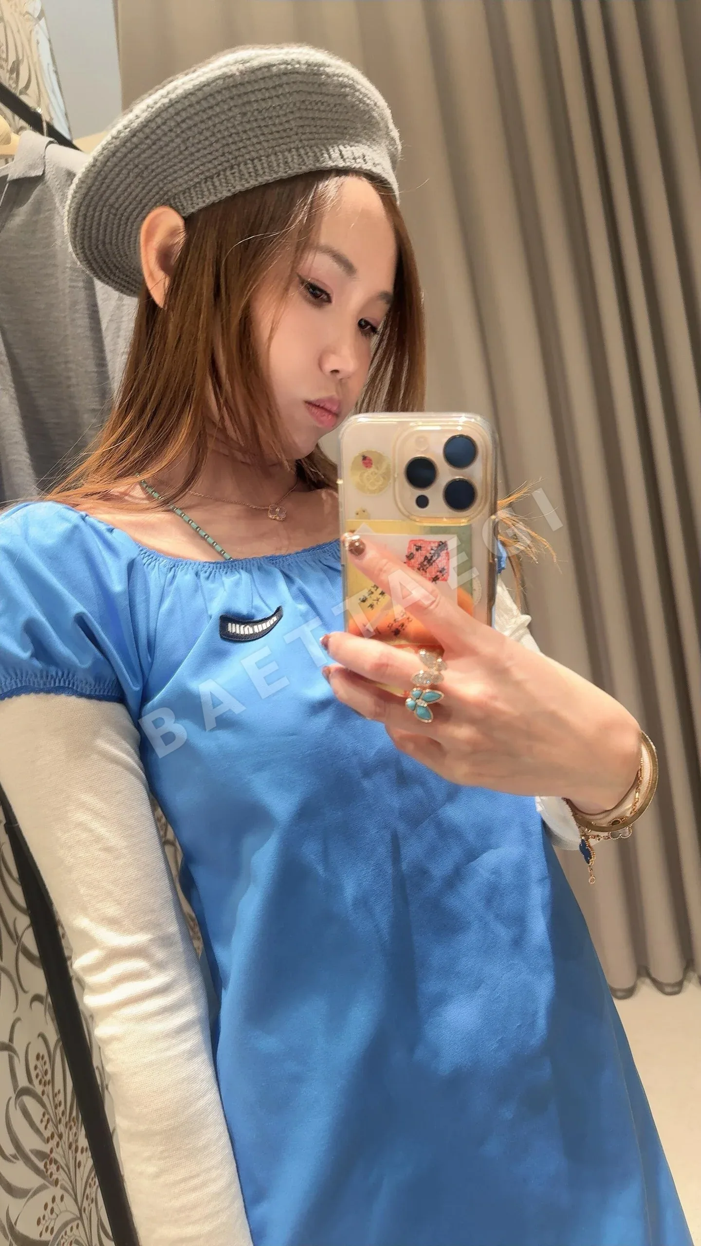 미우미우 스카이 블루 퍼프 슬리브 원피스 상세 이미지 8