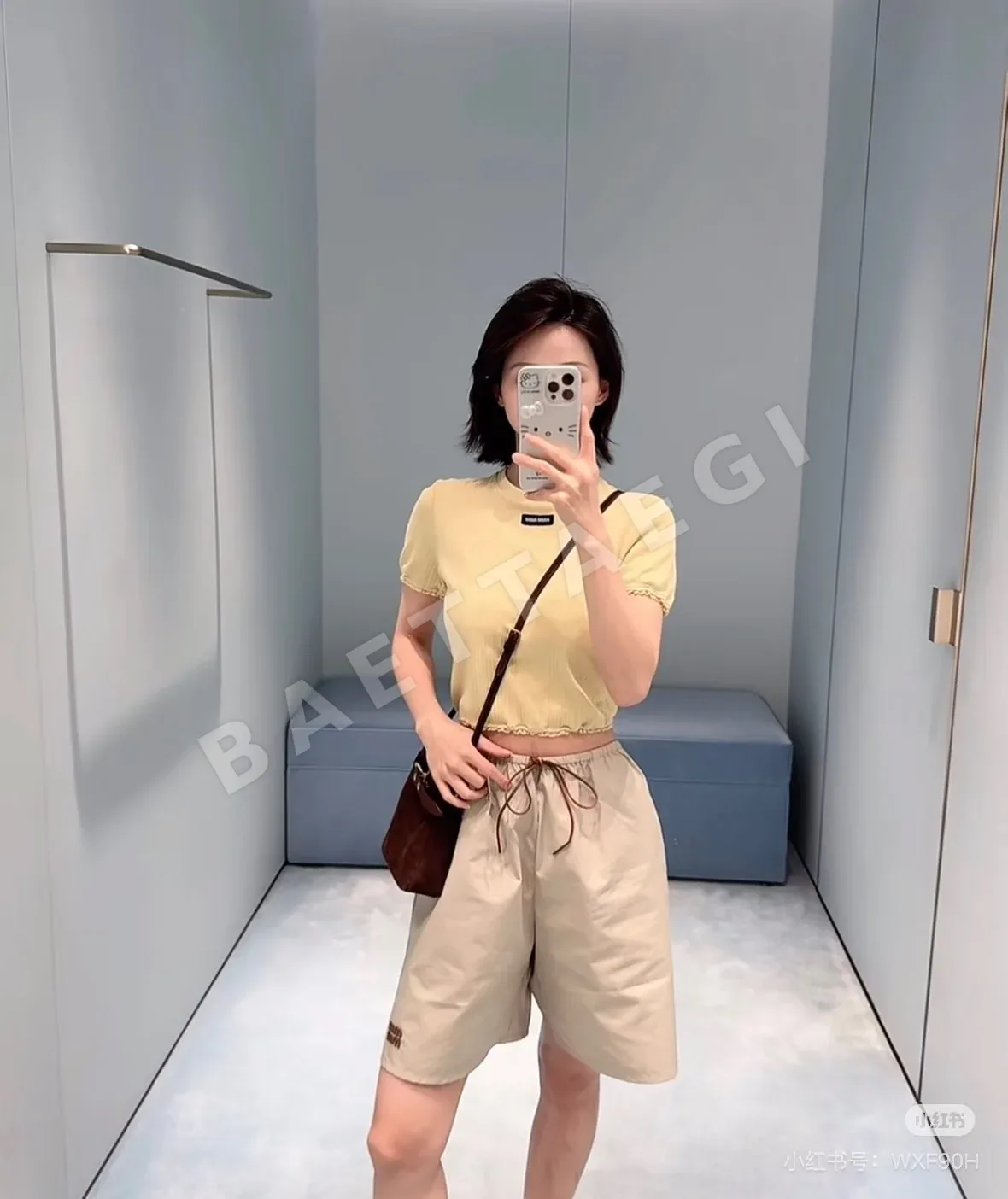 미우미우 레이스 트림 리브 크롭 반팔 티셔츠 상세 이미지 4