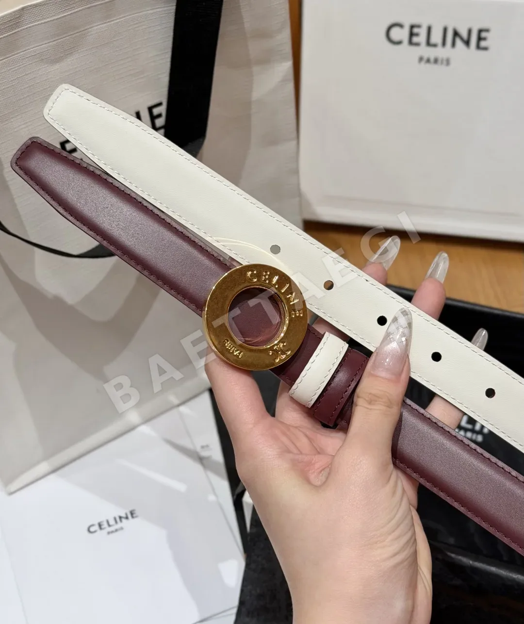 셀린느 DISC 골드 양면 가죽 벨트 25MM 상세 이미지 5