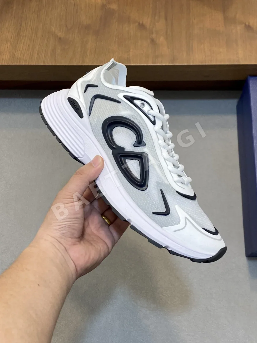 디올 B30 스니커즈 블루 나일론 CD30 로고 상세 이미지 4