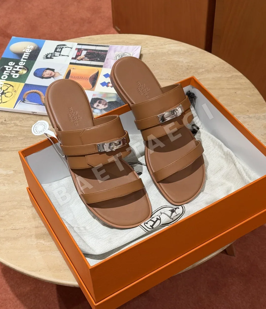 에르메스 샌들 골든브라운 가죽 189036