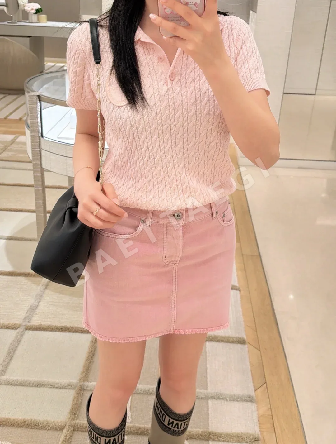 디올 핑크 데님 미니스커트 상세 이미지 5