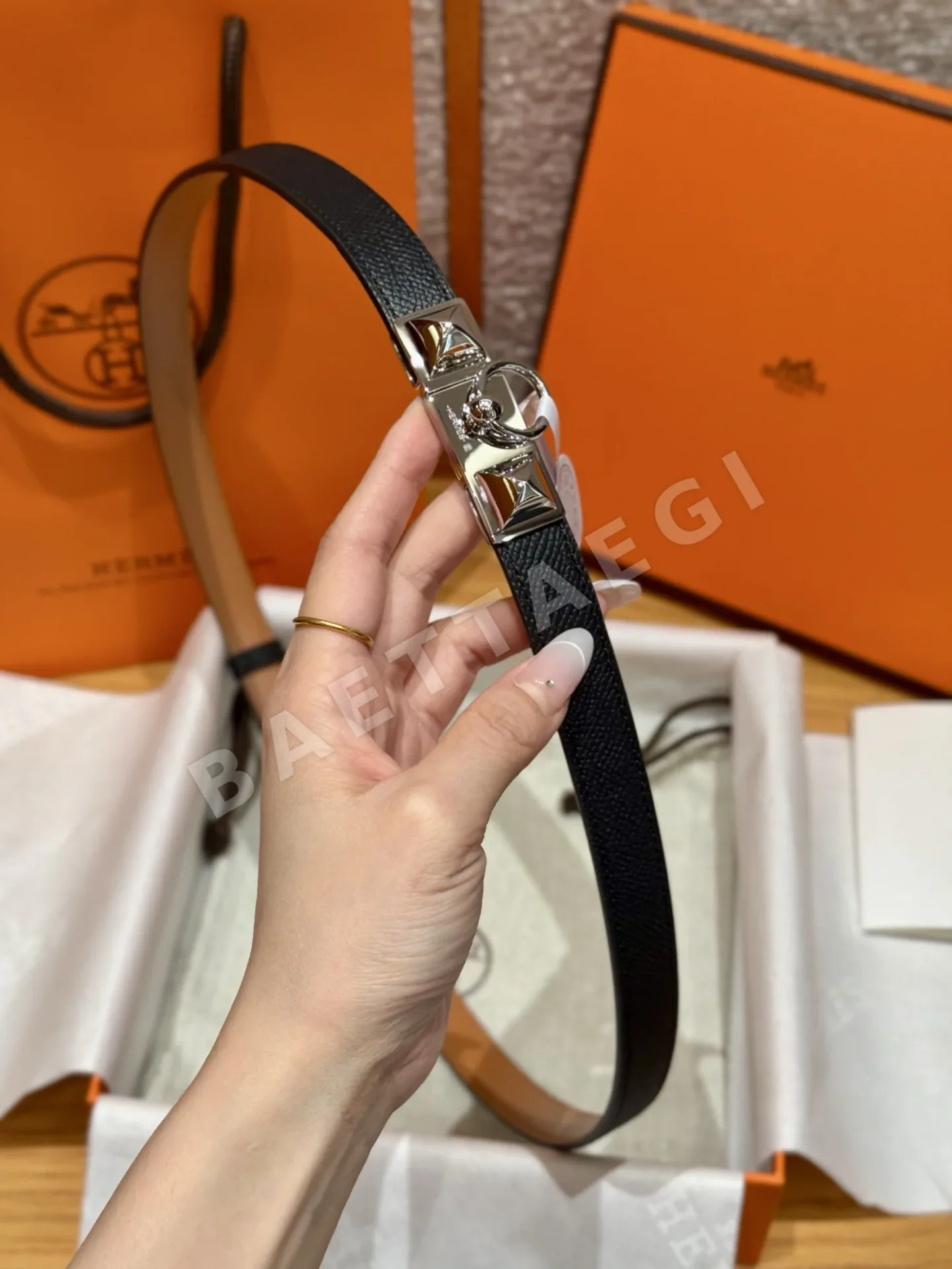 에르메스 앱송 카프스킨 금도금 켈리 버클 벨트 상세 이미지 9