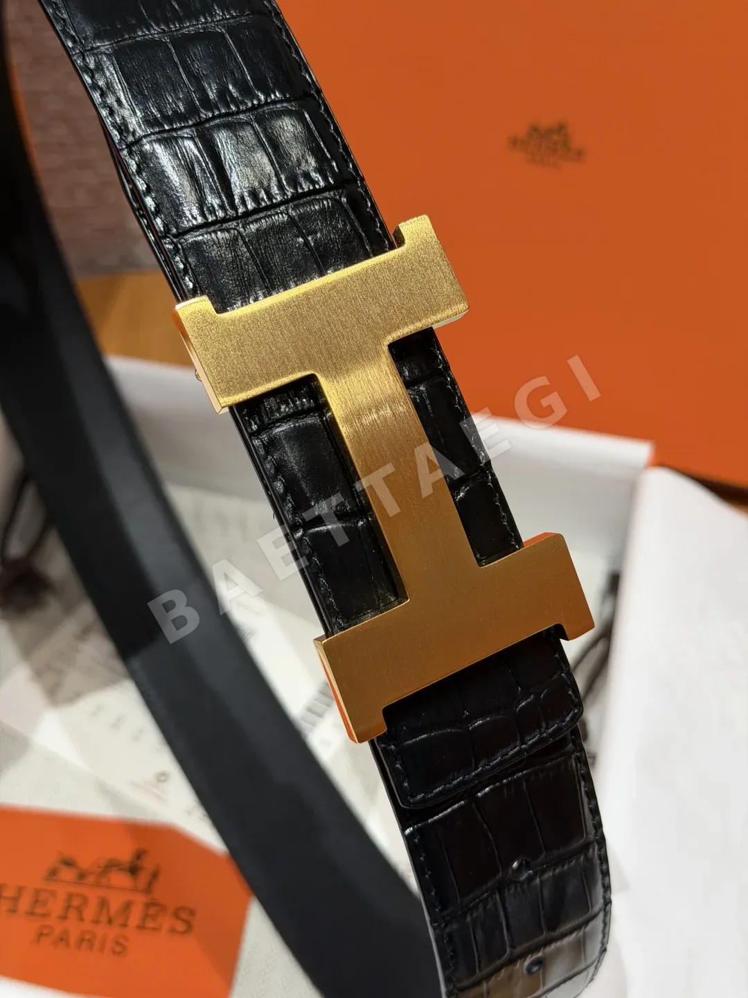 에르메스 악어가죽 무광 팔라듐 버클 양면 가죽 벨트 상세 이미지 4