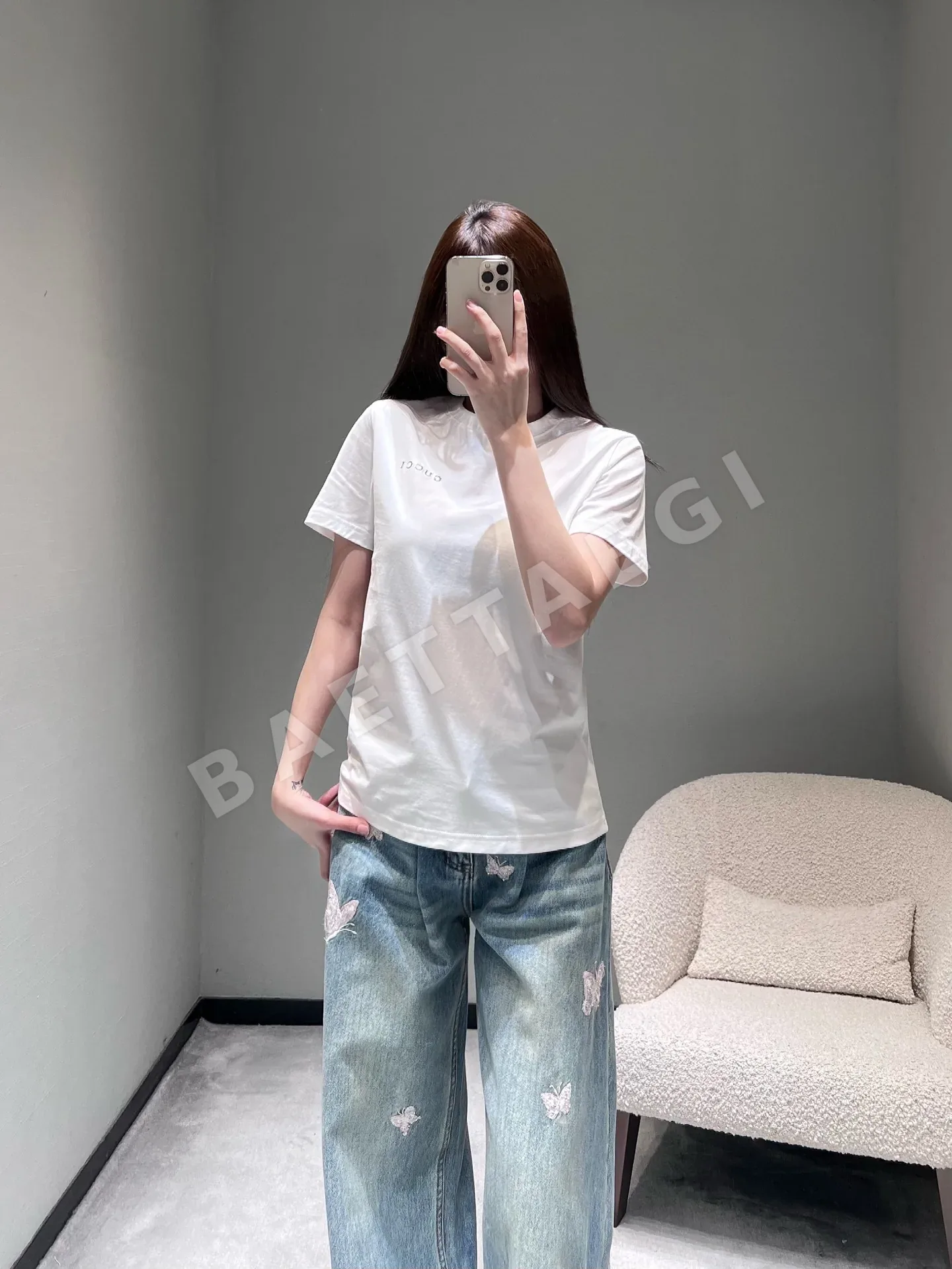 구찌 레터 자수 반팔 티셔츠 여성의류 53953