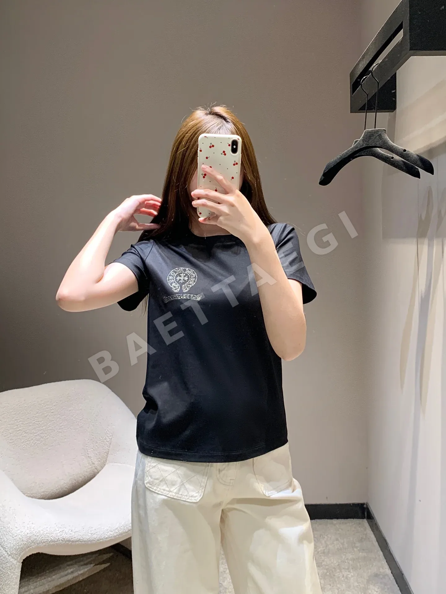 크롬하츠 크루넥 자수 반팔 티셔츠 여성용 상세 이미지 3