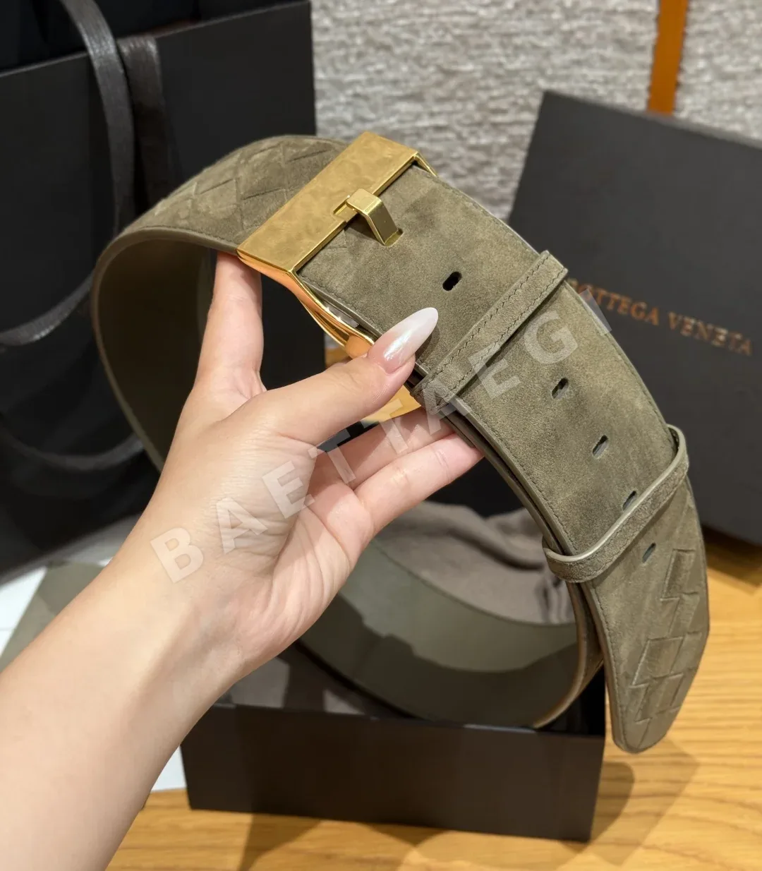 보테가베네타 인트레치아토 스웨이드 벨트 60mm 상세 이미지 3