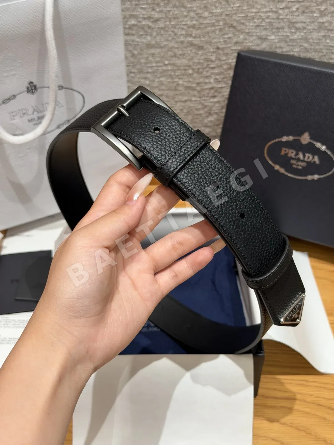 프라다 Pujia 가죽 벨트 33mm 상세 이미지 3