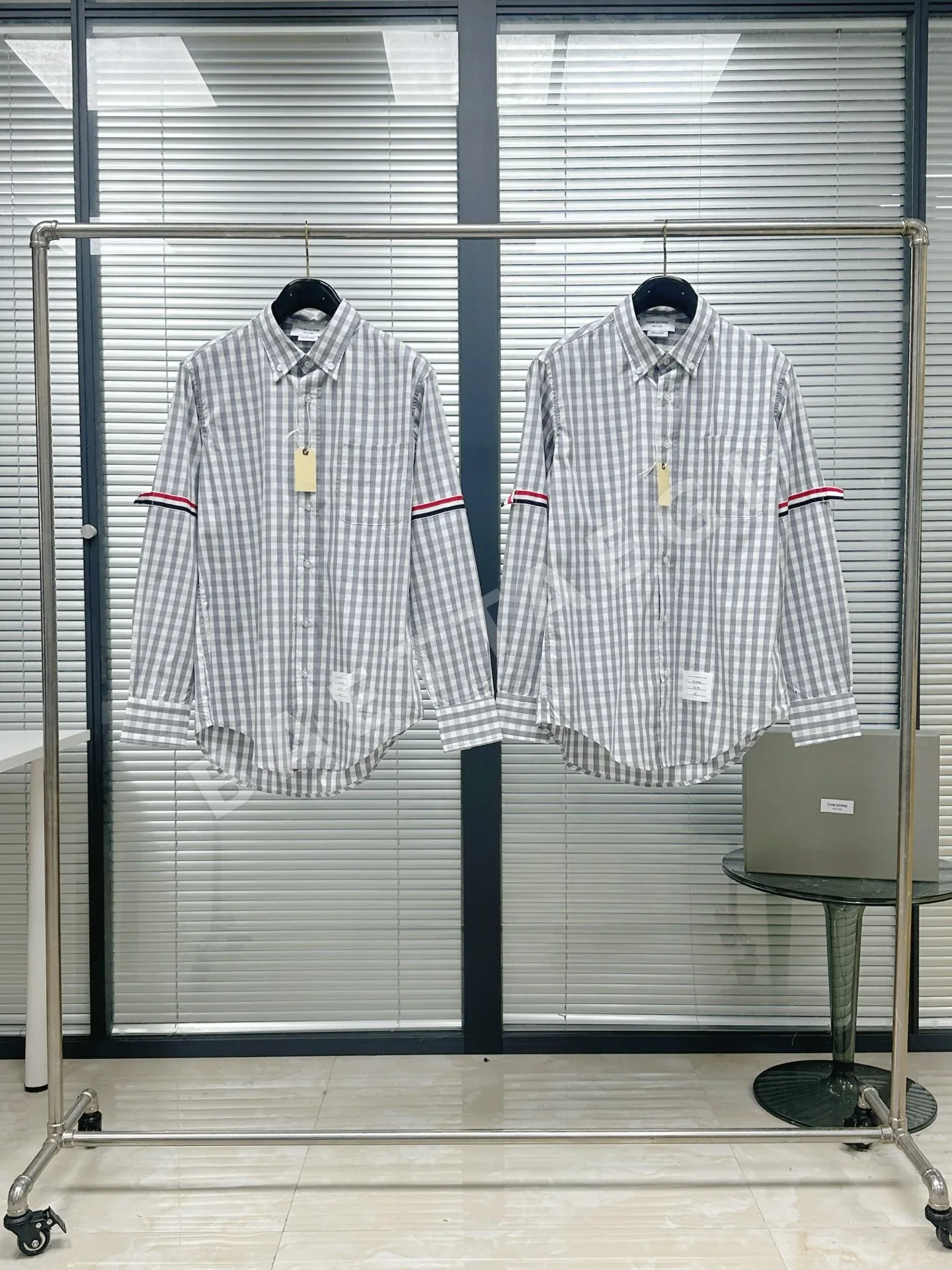 톰브라운 체크 포플린 긴팔 셔츠 46688