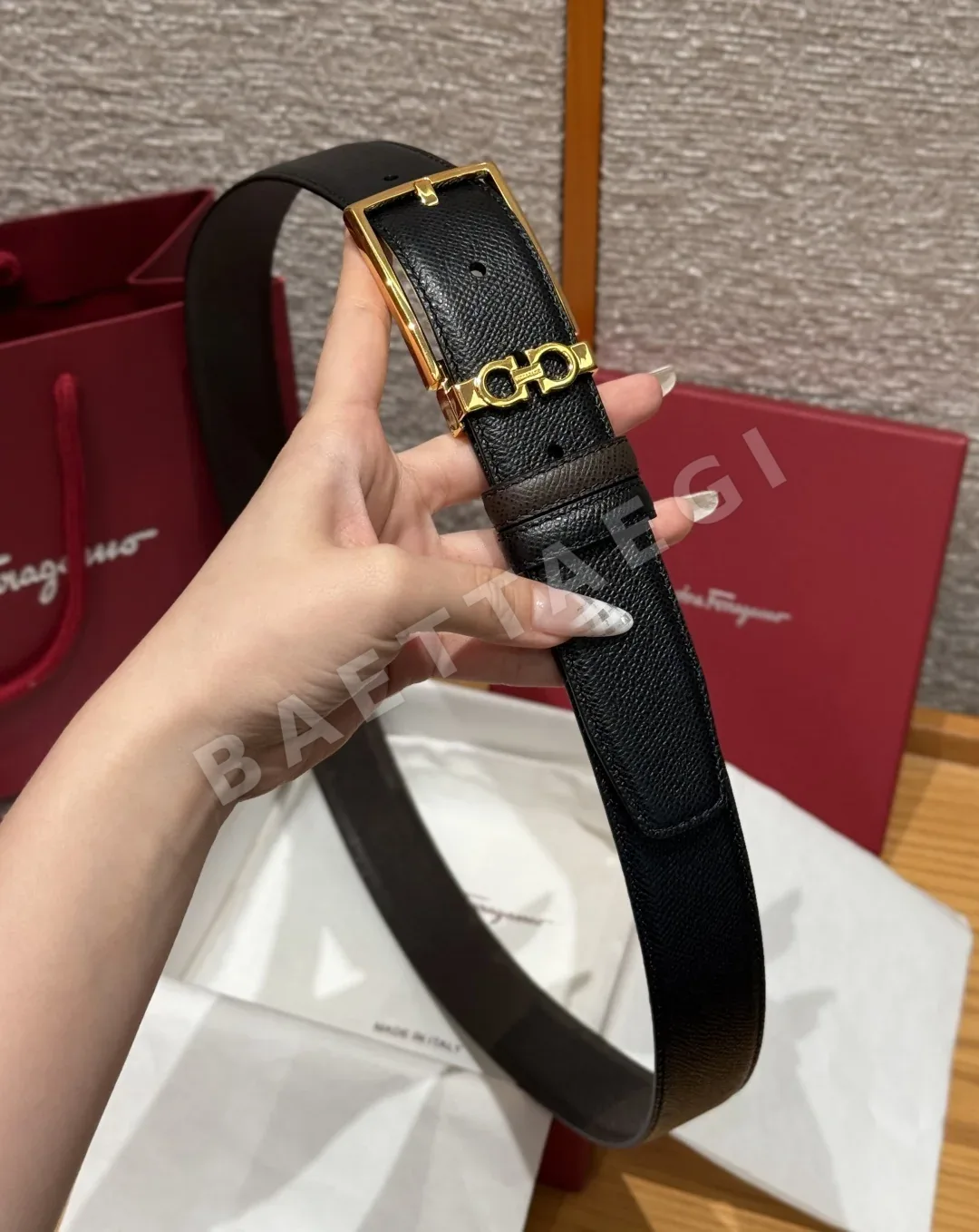 페레가모 간치니 더블 버클 투톤 소가죽 벨트 상세 이미지 3